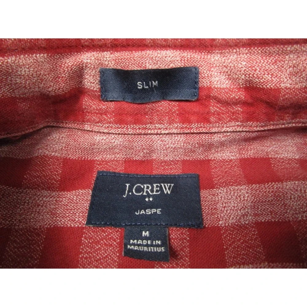 J Crew Shirt Mens Medium Red Checked Slim Fit Jaspe Button Up Long Sleeve Preppy